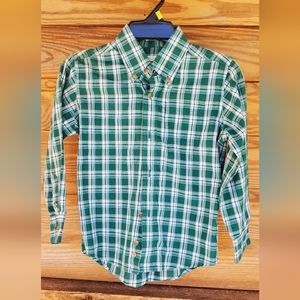 Boys Wrangler button up green and white plaid great condition